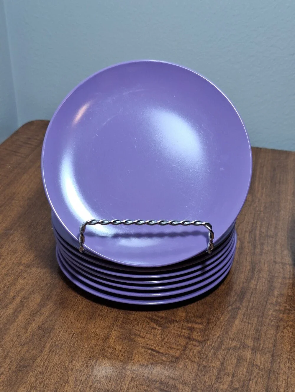 Vtg MCM Retro Purple Lilac Melmac Melamine 16 Pieces 8 Bowls 8 Dessert Plates